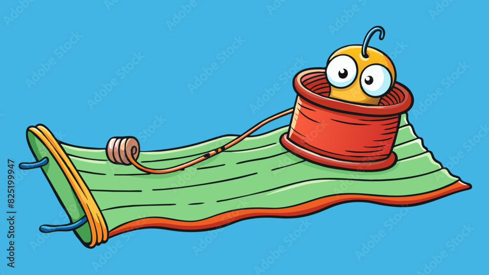 Aufkleber A loose thread on a fabric unraveling with each tug and making the material frayed and uneven.. Cartoon Vector.