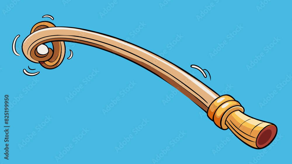 Poster A long wooden stick with a curved end and a string running through it. When the string is pulled it makes a loud reverberating noise.. Cartoon Vector.