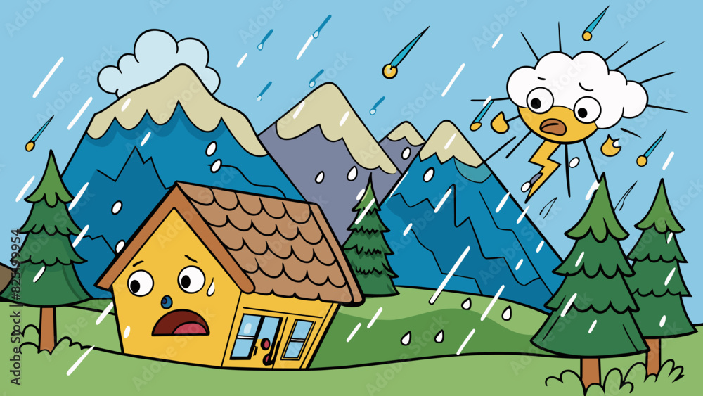 Poster a loud and sudden thunderclap that echoes through the mountains followed by heavy rain that drums ag