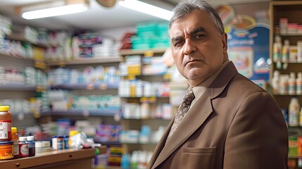 Obraz premium Suited Man Surveys Store