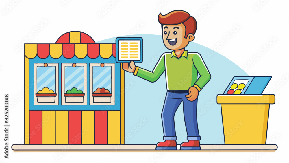 Poster a man stands in line at the ticket booth of a amut park shifting from one foot to the other as he wa