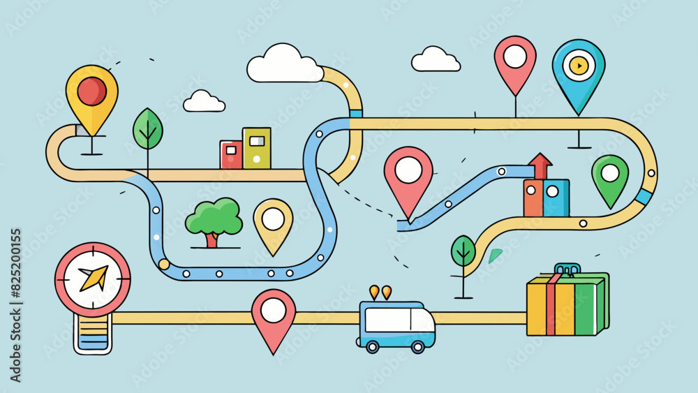 Aufkleber A map with different colored lines leading to a final destination showcasing the multiple routes and options available to achieve a desired outcome.. Cartoon Vector.