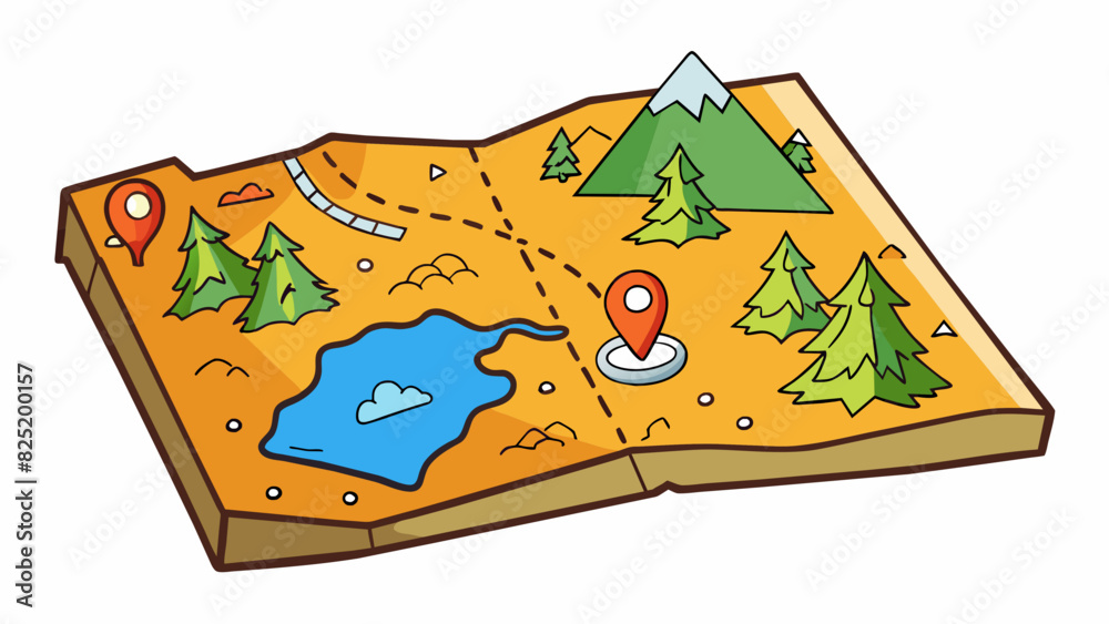 Poster A map is an essential item for hikers and travelers. Its detailed markings and clear legend allow for easy navigation and ensure that one does not get. Cartoon Vector.