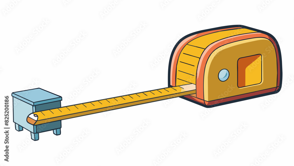 Poster A measuring tape extended along the length of a piece of furniture highlighting its ability to accurately measure distances.. Cartoon Vector.
