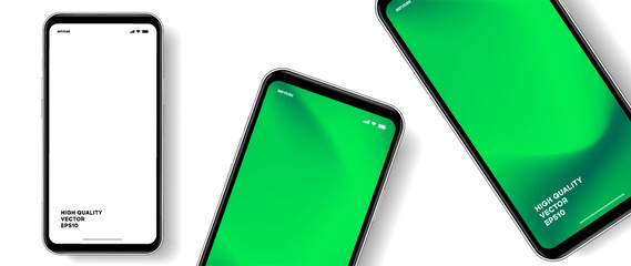 Realistic smartphone mockup. Mobile phone vector with isolated on white background. Device front view. 3D mobile phone with shadow. Realistic, high quality smart phone mockup for ui ux presentation.
