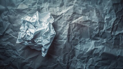 Crumpled paper in a blue bin for an abstract and industrial design