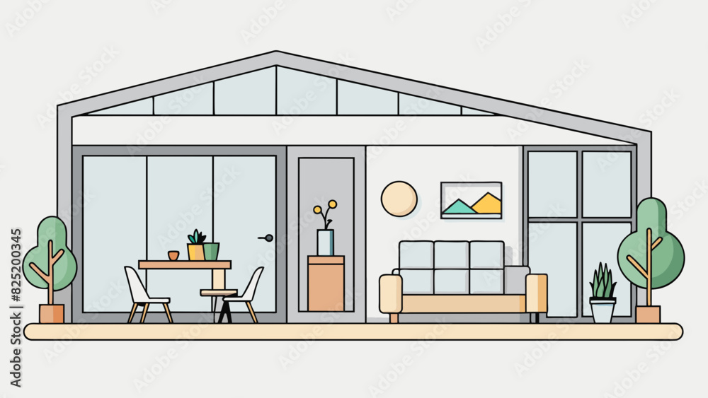 Aufkleber A minimalist home with clean lines and neutral colors where everything has its proper place. The furniture is simple and functional with minimalistic. Cartoon Vector.