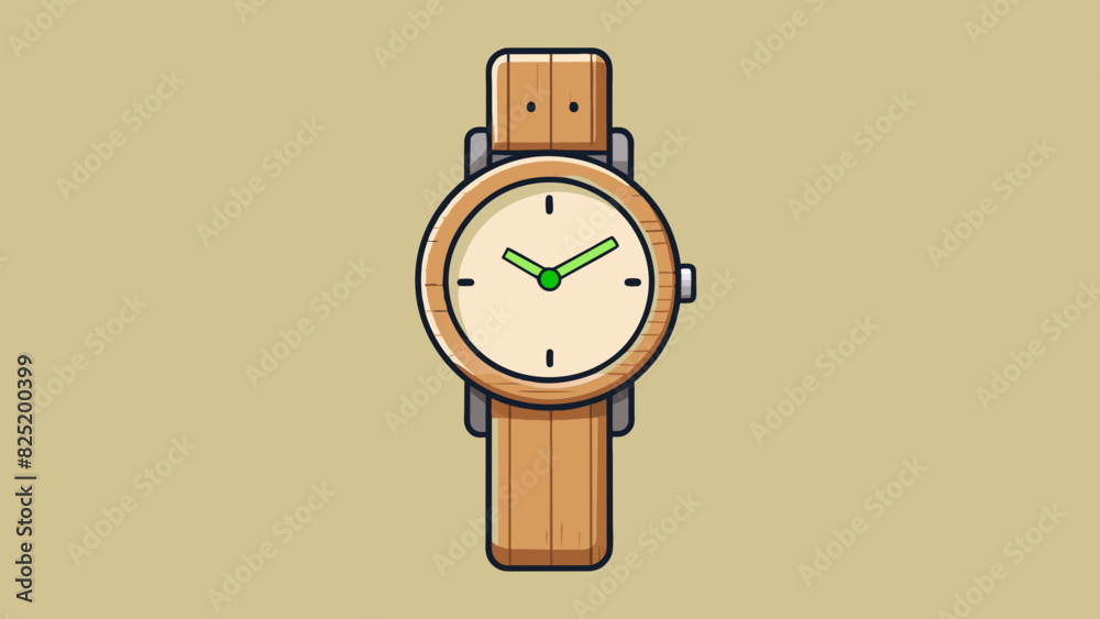 Poster a minimalist wrisch with a wooden face and s giving it a natural and ecofriendly aesthetic. the hand