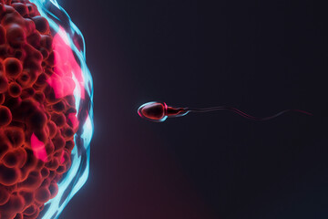 3D Render of Sperm Approaching Egg Cell