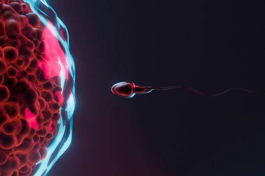 3D Render of Sperm Approaching Egg Cell