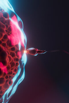 3D Render of Sperm Cell Fertilizing Egg