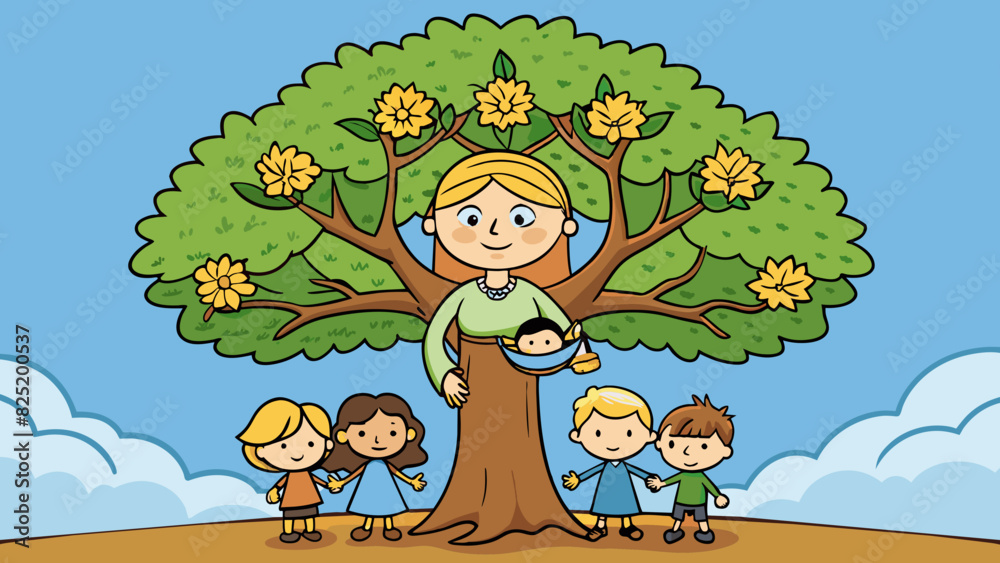 Poster a mother is a sy and reliable oak tree providing shelter and strength for her family to lean on.. ca