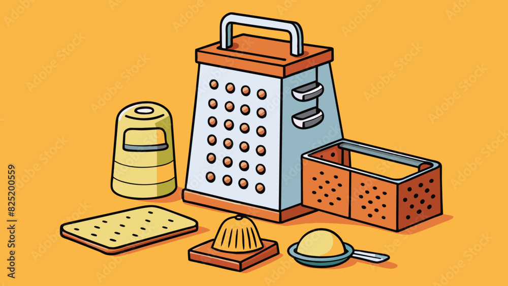 Poster A multifunctional kitchen gadget whose blades can be switched out for various tasks like slicing chopping and grating.. Cartoon Vector.