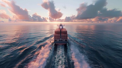 Autonomous container ships guided by real-time data projections, seamlessly navigating the oceans