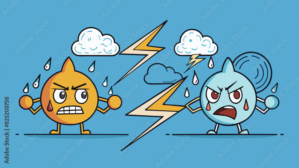 Poster An argument can also be compared to a storm with two strong winds colliding and creating chaos. The thunder and lightning represent the heated. Cartoon Vector.