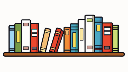 Naklejka premium A neat and organized arrangement of books on a shelf with each spine facing out and grouped according to genre or author. The books are all of similar. Cartoon Vector.