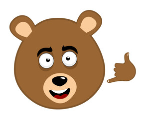 vector illustration face brown bear grizzly cartoon, making a call me by phone or shake gesture with his hand