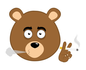 vector illustration face brown grizzly bear cartoon smoking a cigarette