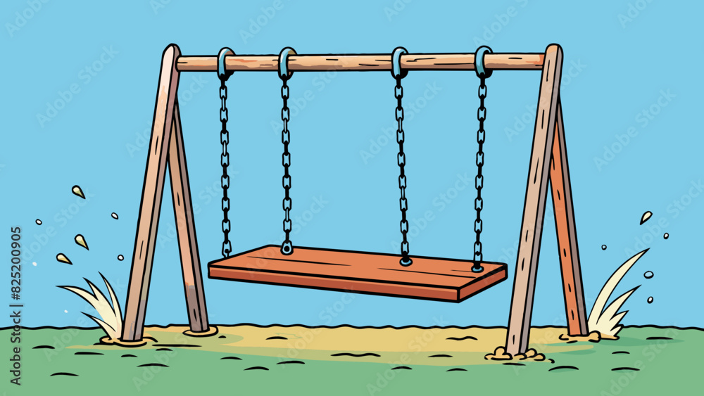 Aufkleber An empty swing swaying back and forth in the breeze its chains dangling freely without anyone sitting on it.. Cartoon Vector.