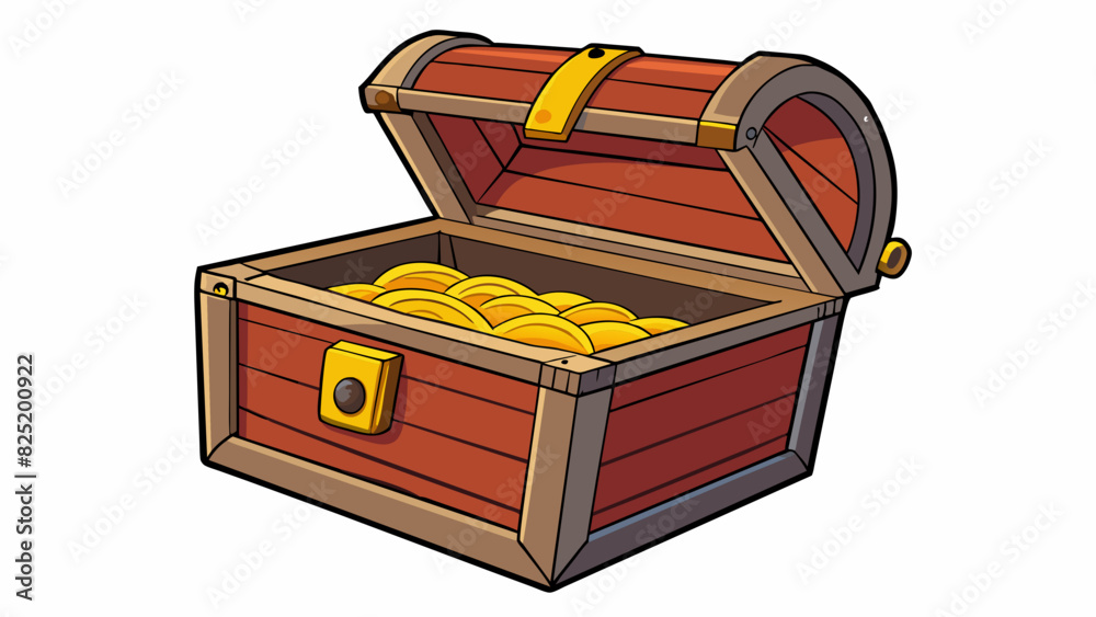 Poster An empty treasure chest awaiting eager hands to pry open its lid and discover the longlost gems and gold within. Its open latch beckons with curiosity. Cartoon Vector.