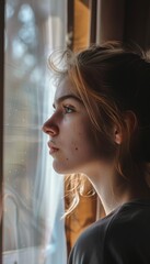 Teenager Reflecting on Solitude by Window - Mental Health and Social Distancing Concept