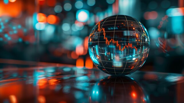 Crystal ball with financial chart for business and technology concepts