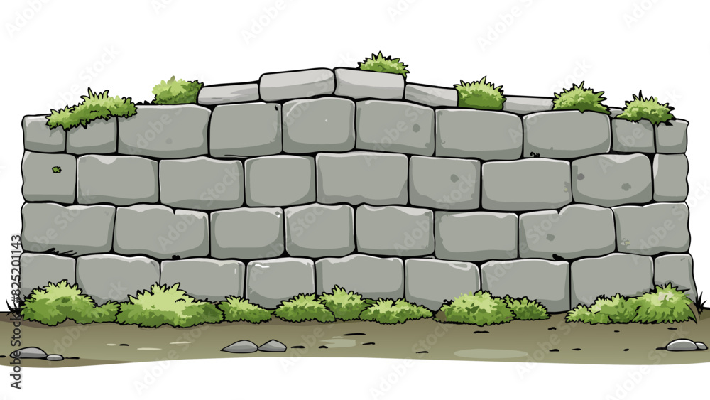 Aufkleber An old stone wall with lichen creeping up its rough surface and small cracks running between the stones.. Cartoon Vector.
