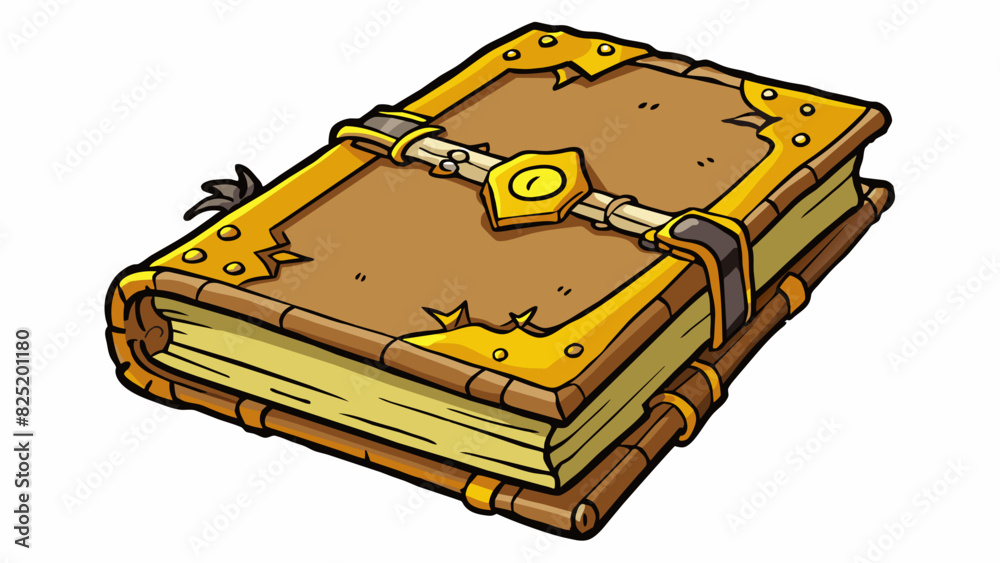 Poster an old weathered book with frayed edges and yellowed pages its leather cover adorned with intricate 
