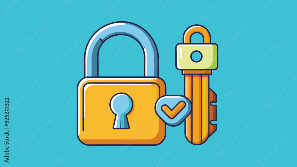 Poster A padlock and key can be used to depict the idea of property laws. The lock signifies the rights of owners to protect their possessions while the key. Cartoon Vector.