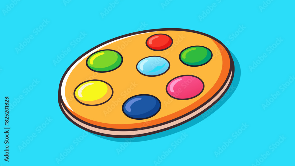 Poster a painters palette with vibrant colors blending together on a canvas. a the bright hues is a small p