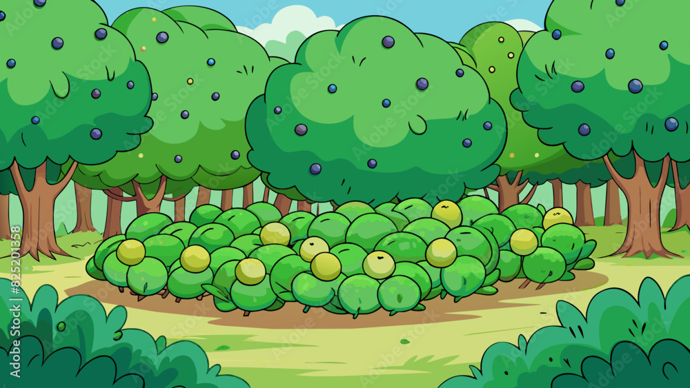 Poster a of bright round berries growing on a bush in the forest. each berry starts as a small green orb an