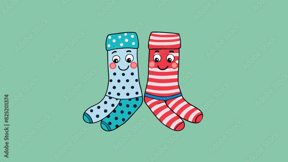 Poster A pair of mismatched socks one with stripes and one with polka dots perfectly complementing each other and showing that true friends dont have to be. Cartoon Vector.
