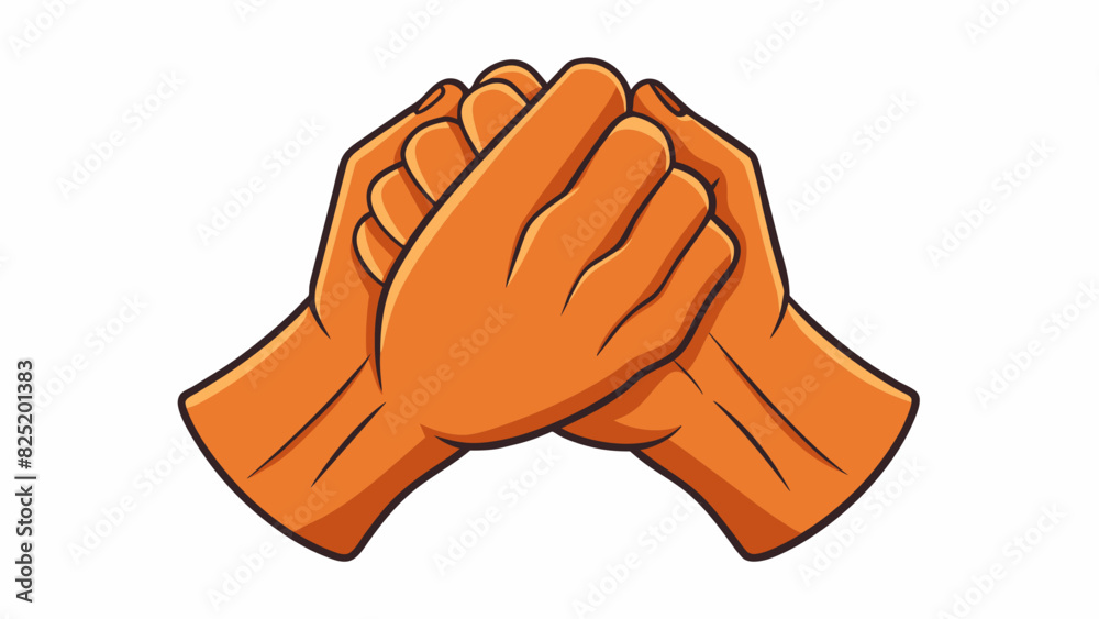 Poster A pair of hands clasped together in a relaxed grip with fingers entwined in a gesture of unity and harmony. The skin is smooth and unblemished. Cartoon Vector.