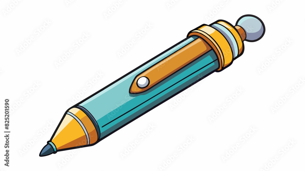 Aufkleber a pen this object is small and cylindrical with a plastic or metal body. it has a small ball on the 