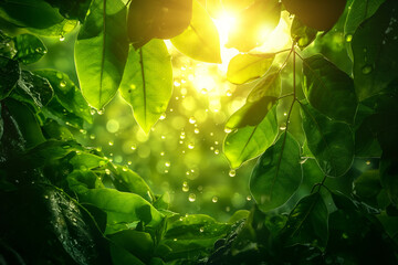 sunlight shining through the leaves of a tree in the forest - Powered by Adobe
