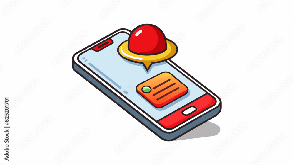 Poster A phone notification with a small bell icon displaying a brief text message in a bubble. The font is bold and the color is bright red indicating an. Cartoon Vector.