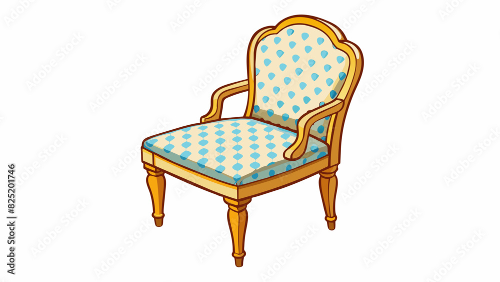 Poster a piece of furniture with four legs and a cushioned seat. it is made of wood and has a curved backre