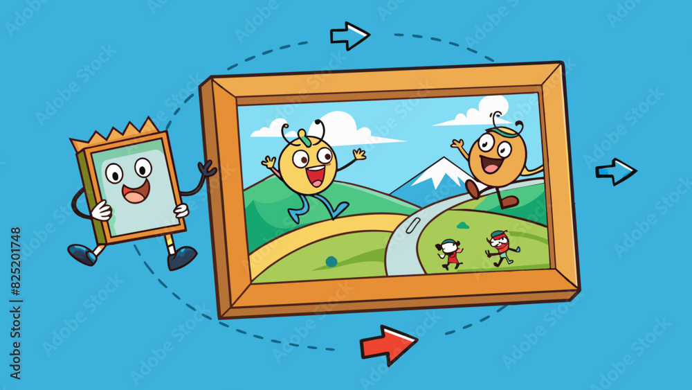 Aufkleber A picture frame containing an image that constantly changes illustrating the idea of always evolving and never staying the same.. Cartoon Vector.
