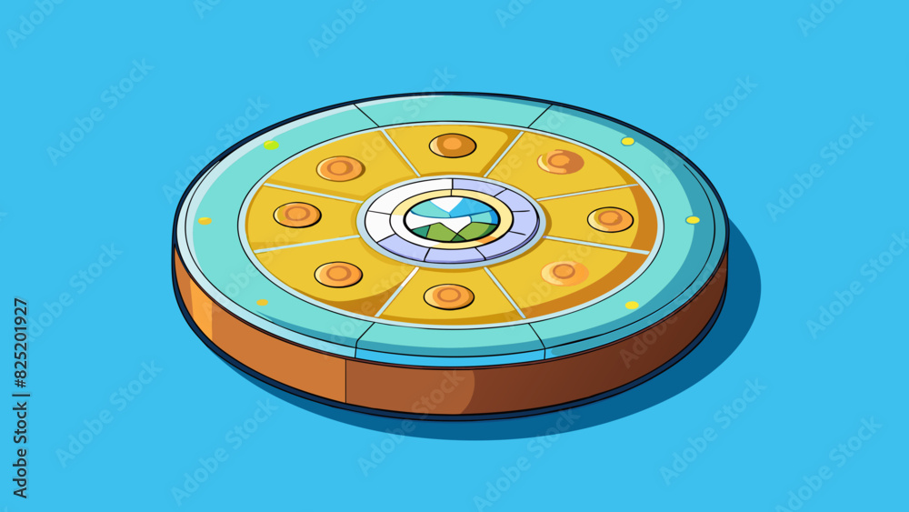 Aufkleber A player is a round plastic disc with a shiny surface and a hole in the middle. It can spin and rotate to display different images and patterns.. Cartoon Vector.