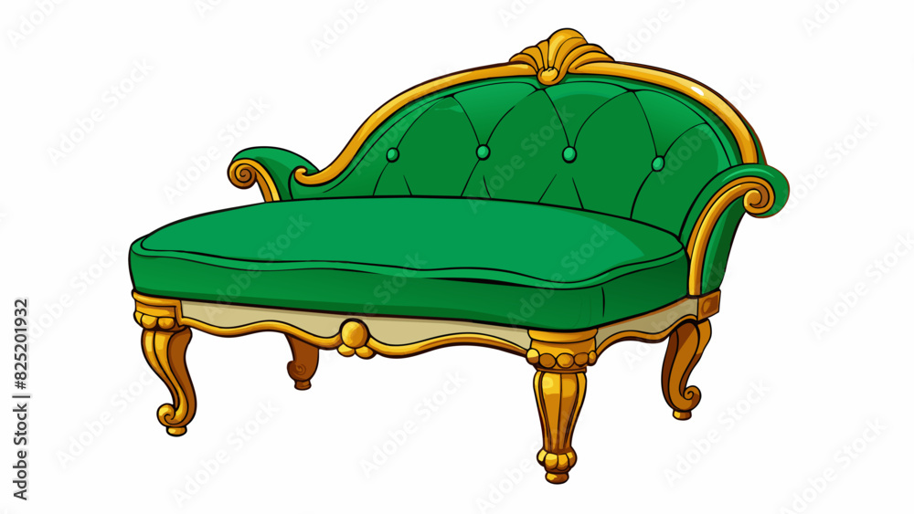 Poster a plush cushioned seat made of soft velvet fabric in a deep emerald green color. it sits atop four d