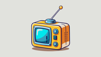 Obraz premium A portable mini TV with a small builtin screen and a collapsible antenna that can be adjusted for better reception.. Cartoon Vector.