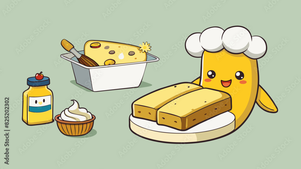 Poster A recipe for banana bread that only requires 5 ingredients and can be made in under an hour making it an easy and quick dessert option.. Cartoon Vector.