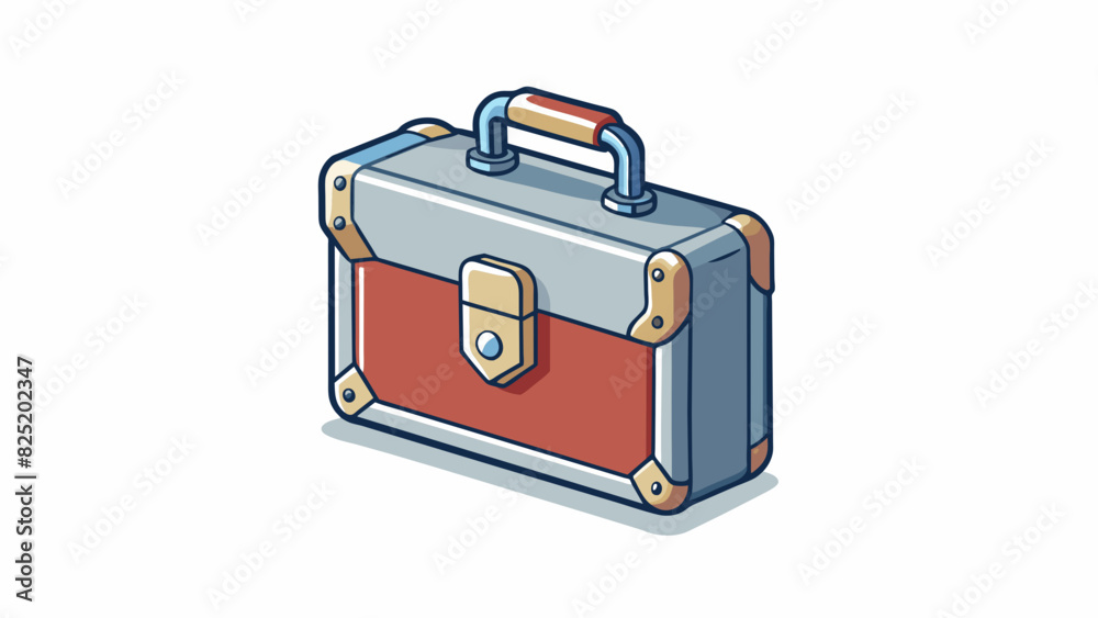 Poster A rectangular metal object with a hinge in the center resembling a small briefcase. It has a smooth shiny surface and feels heavy when lifted.. Cartoon Vector.