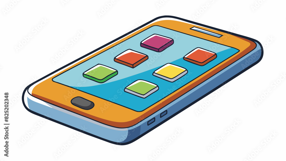 Fototapete A rectangular device with a touch screen and various buttons on the front used for communication and accessing information. The screen is usually made. Cartoon Vector.