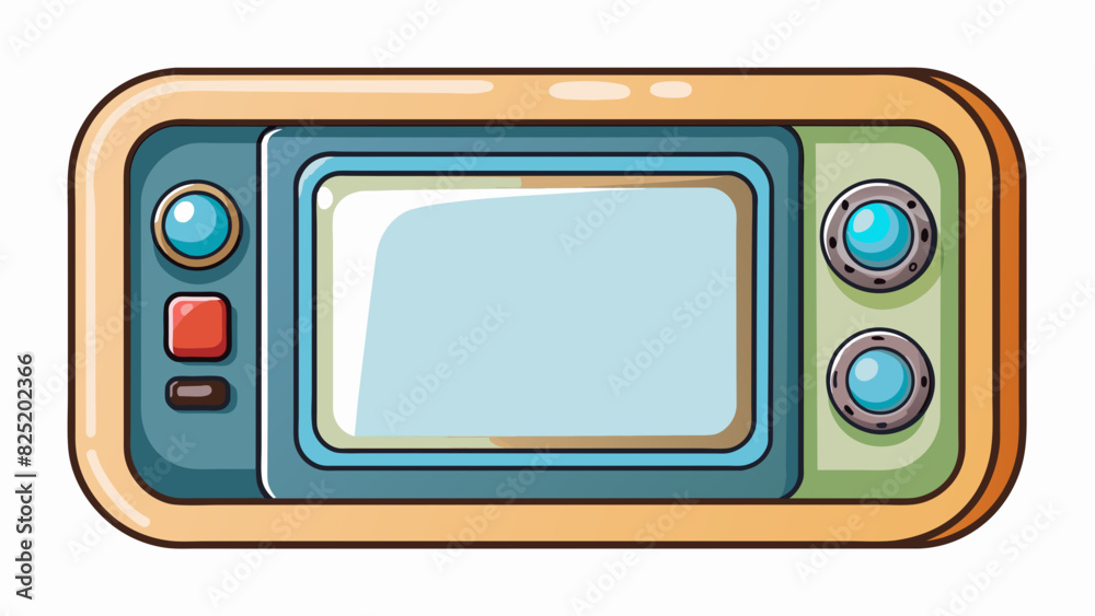 Poster A rectangularshaped device with a glass screen metallic buttons and a camera lens on the back. It allows for communication and access to a variety of. Cartoon Vector.