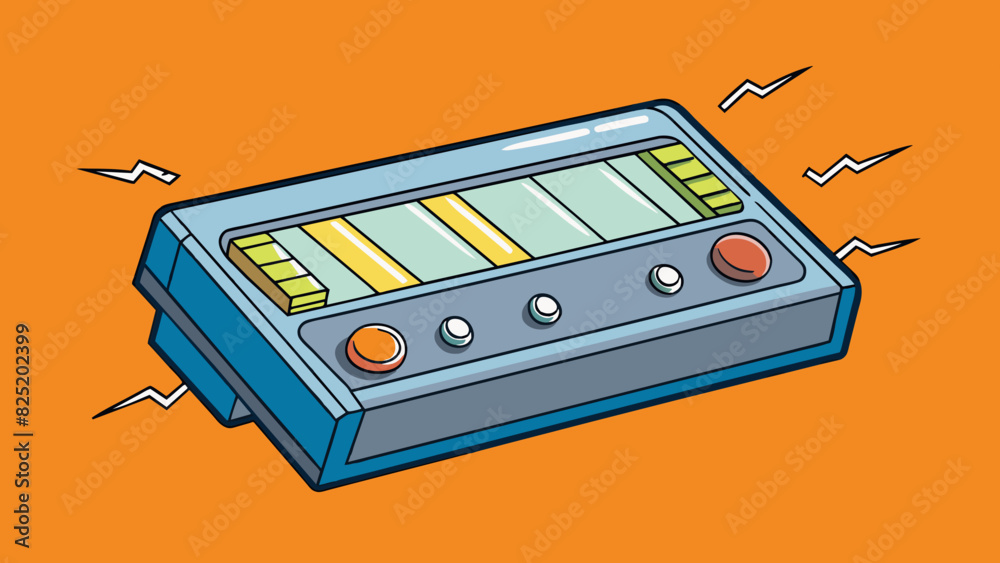 Poster A rectangular metal device that has a flat surface with small numbers and symbols. When pressed it emits a loud ringing sound.. Cartoon Vector.