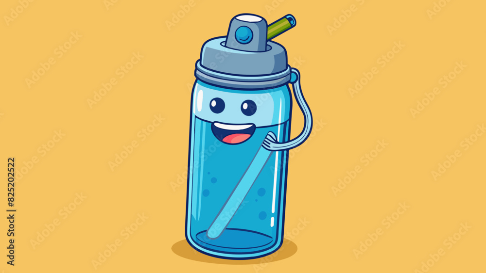 Poster A reusable water bottle with a leakproof lid and builtin filter for convenient onthego hydration without the need for disposable plastic bottles.. Cartoon Vector.