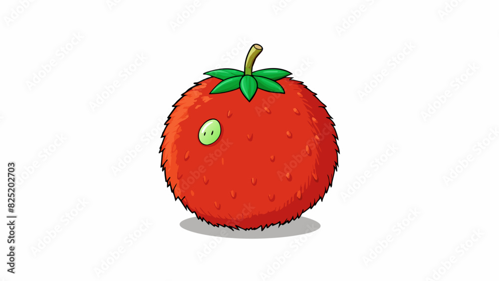 Poster a round red fruit with a fuzzy exterior and a small green stem on top known for its juicy sweetness.