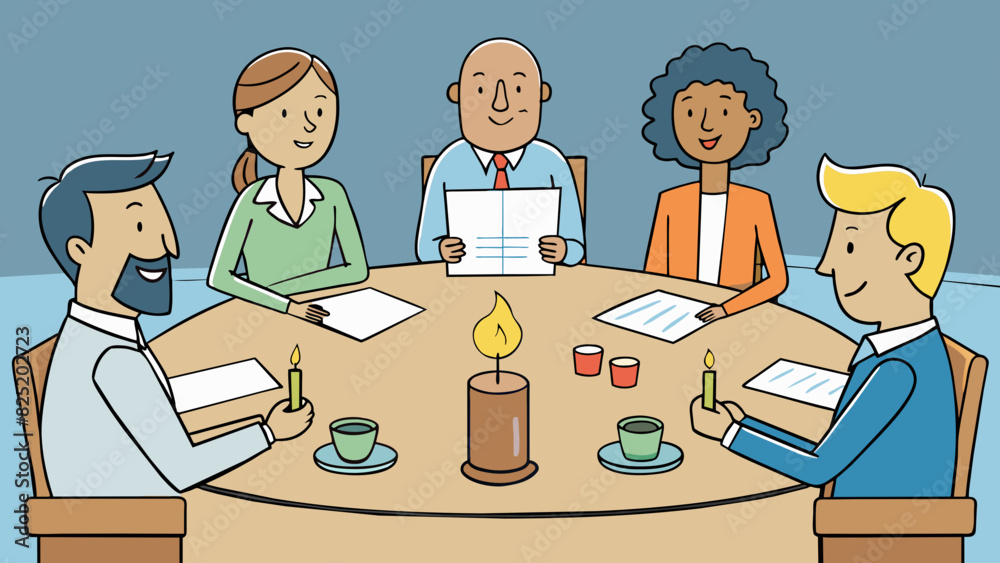 Poster around the wooden table a diverse team of professionals engaged in a thoughtful discussion. the flic