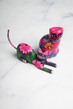 Mexican alebrijes clay scultures of animals cats culture